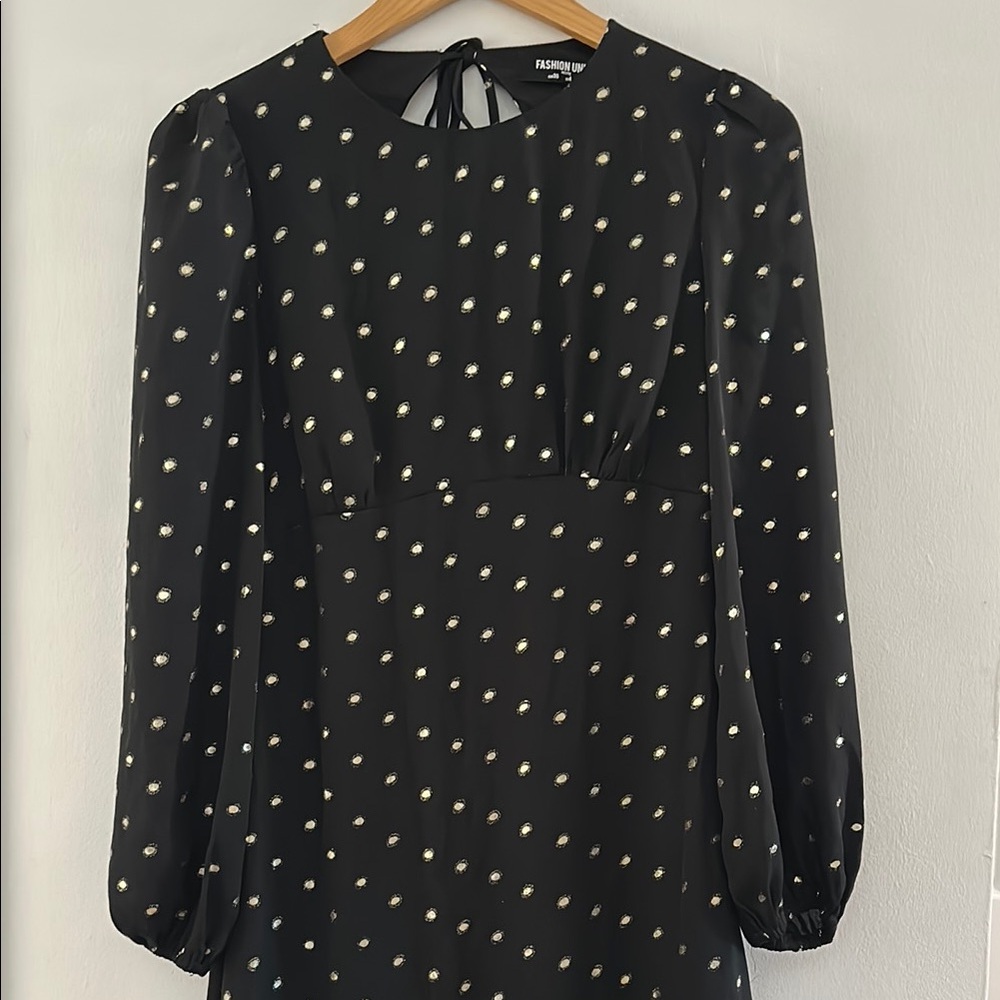 Fashion Union Black Dress with Gold Dots